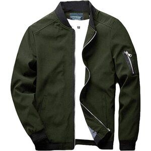 Men's Slim Fit Wear Lightweight Green Bomber Jacket Coat Winter Zipper Closure